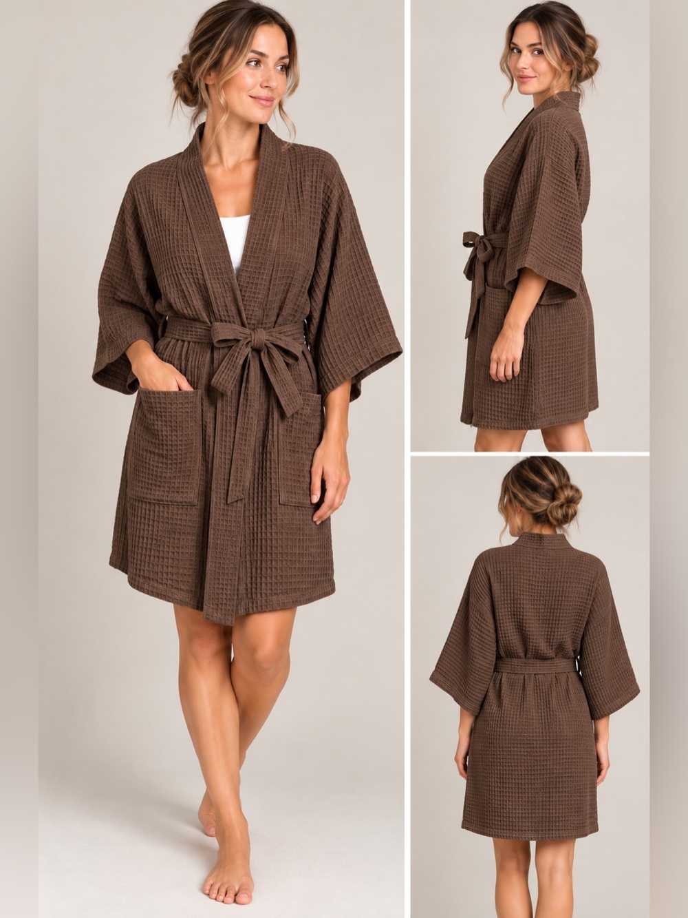 NWT Waffle Kimono Robe Jacket - Brown